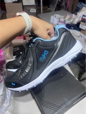 Ryka Women's Black and Light Blue Athletic Sneakers